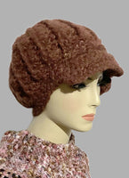 THE WINE AND GOLD BROWN ALPACA HAT, crochet beanie, woman's size, for cold weather, Christmas gift,