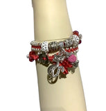 THE RED RUBY PUSSYCAT DIFFUSER BRACELET, double wrap, macramé bracelet, crystal chain, woman's size 15, boho-chic style, valentine's gift, for her