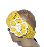 Handmade crochet headband, yellow cotton headband, women size, The sunflower headband