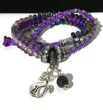 THE PURPLE PUSSYCAT DIFFUSER  BRACELET, double wrap macrame bracelet,  crystal chain, woman's size, boho-chic style