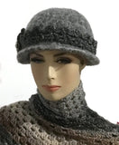 Ready to ship, womens wool hat, felted hat for women, The Silver Artemis hat, cloche hat, women size, vintage looks hat, dark gray marl,