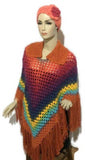 Crochet poncho with collar, woman poncho, orange yarn, handmade, The Orange Poncho,