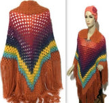 Crochet poncho with collar, woman poncho, orange yarn, handmade, The Orange Poncho,