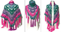 THE PINK ASTER SHAWL, handmade crochet shawl, variegated acrylic yarn, handmade wrap