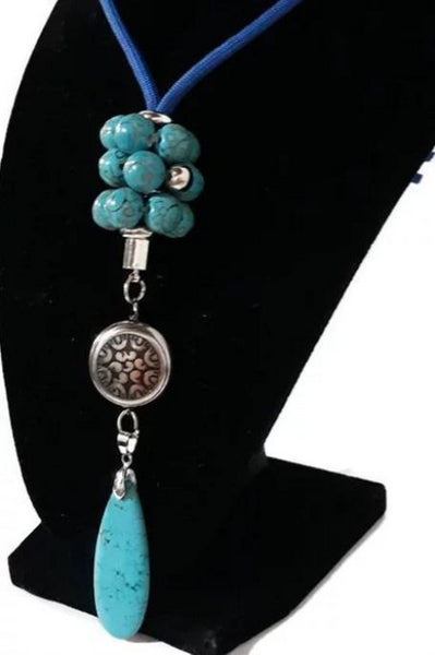 Drop turquoise stone pendant, blue paracord, the turquoise teardrop necklace