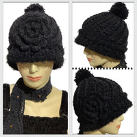 THE BLACK ALPACA HAT, handmade crocheted hat, 100% baby alpaca, stocking stuffer, woman size, winter hat, beanie without a brim, made in USA, Xmas gift