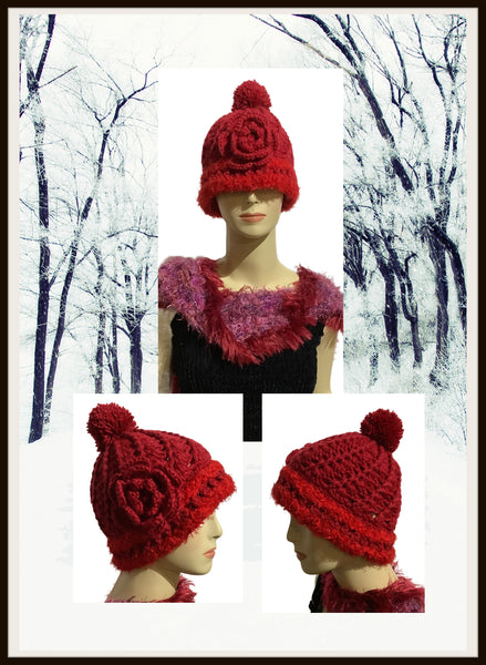 THE RED ALPACA HAT, handmade, crochet, alpaca yarn, woman size, made in USA