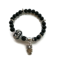 THE OWL DIFFUSER BRACELET, woman size, black lava rock, onyx agate stones, essential oil diffuser bracelet, black lava rock,