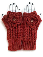 THE BRICK FINGERLESS GLOVES, handmade crochet alpaca fingerless gloves, size 8, woman size.