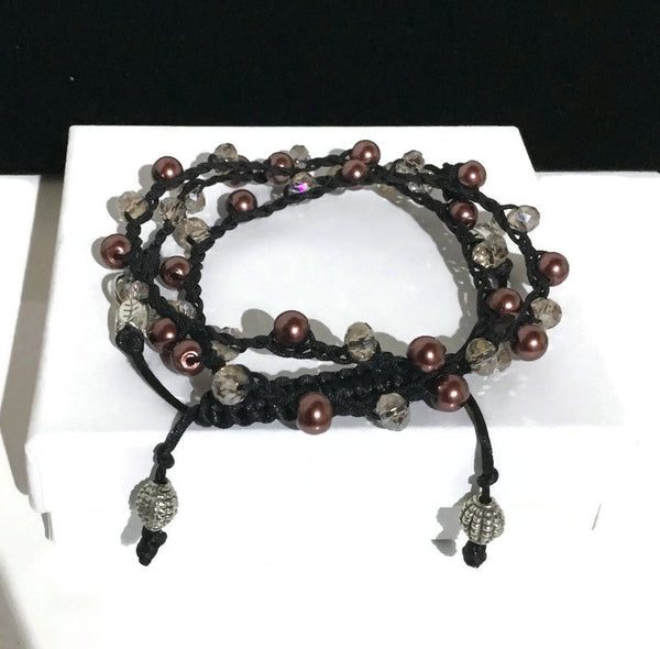 Braided beaded Macrame bracelet, triple wrap, wear it as a necklace, Boho-chic, adjustable clasp, THE TOPAZ WRAP BRACELET
