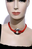 Metal circle choker necklace, red paracord, woman size, The red choker necklace