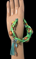 THE SUMMER GREEN PARROT BRACELET, Boho-chic, handmade,  macrame,  orange ceramic beads  bracelet,  green nylon cord,