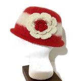 Ready to ship, womens wool hat, felted hat for women, The Andrea's hat, cloche hat, women size, red and cream hat,