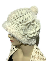 THE WHITE ALPACA HAT, crochet white beanie alpaca hat, woman's size 24, for cold weather, for her, Christmas gift