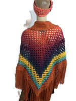 Crochet poncho with collar, woman poncho, orange yarn, handmade, The Orange Poncho,