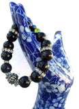 Jet black polish glass beads stretch bracelet, handmade bracelet, boho chic style, Elaini Arthur bracelet collection, The night bracelet