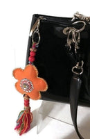 Flower keyring charm, key fob, zipper pull charm, handmade handbag decoration, The orange flower keyring-zipper pull charm