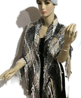 Prize winner handwoven shawl, The Winter Cornfield Shawl, alpaca yarn, multi fibers, white, cream, grey, black yarn