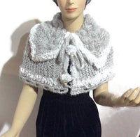 Shoulder's warmer, fold over cowl, knit cowl, woman's size, faux fur, acrylic, The silver gray cowl