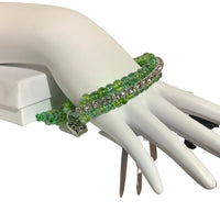 THE HEART CHARM BRACELET- beaded tennis bracelet, green nylon cord, green seed beads, handmade macramé bracelet, crystal chain, woman's size, Boho-chic style, gift, X-mas gift,