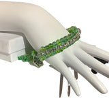 THE HEART CHARM BRACELET- beaded tennis bracelet, green nylon cord, green seed beads, handmade macramé bracelet, crystal chain, woman's size, Boho-chic style, gift, X-mas gift,