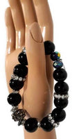 Jet black polish glass beads stretch bracelet, handmade bracelet, boho chic style, Elaini Arthur bracelet collection, The night bracelet