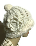 THE WHITE ALPACA HAT, crochet white beanie alpaca hat, woman's size 24, for cold weather, for her, Christmas gift