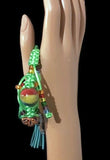 THE SUMMER GREEN PARROT BRACELET, Boho-chic, handmade,  macrame,  orange ceramic beads  bracelet,  green nylon cord,