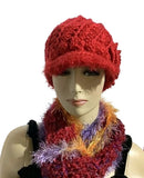 THE CHRISTMAS HAT, red handmade beanie, woman's size, size 23, crochet bus boy hat, for her, X-mas gift, hat with brim