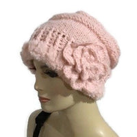 The Pink slouchy Hat, knit  beanie, pink alpaca, faux fur, woman's size, winter hat