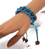 Macrame bracelet, the dark amber shambala bracelet, blue nylon cord, boho chic.