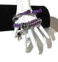 THE PURPLE PUSSYCAT DIFFUSER  BRACELET, double wrap macrame bracelet,  crystal chain, woman's size, boho-chic style