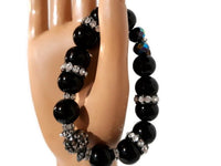 Jet black polish glass beads stretch bracelet, handmade bracelet, boho chic style, Elaini Arthur bracelet collection, The night bracelet