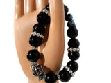 Jet black polish glass beads stretch bracelet, handmade bracelet, boho chic style, Elaini Arthur bracelet collection, The night bracelet
