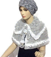 Shoulder's warmer, fold over cowl, knit cowl, woman's size, faux fur, acrylic, The silver gray cowl