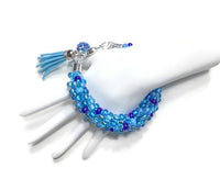 THE BLUE POPPY BRACELET, chunky bracelet, blue beaded Kumihimo wristlet, Boho-chic, woman's size,