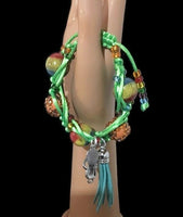 THE SUMMER GREEN PARROT BRACELET, Boho-chic, handmade,  macrame,  orange ceramic beads  bracelet,  green nylon cord,