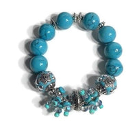 THE TURQUOISE ROSE CLUSTER STRETCH BRACELET, woman's size, turquoise color, holiday gift, give handmade,