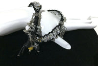 THE TREE OF LIVE DIFFUSER BLACK LEATHER WRAP BRACELET, beaded macrame bracelet, double wrap crystal beads bracelet, 4 charms, woman's size, boho-chic style