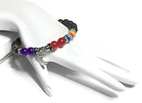 THE SILVER DRAGONFLY DIFFUSER BRACELET, black lava rock with tiger eye, rainbow, red agate, amethyst natural stones, essential oil diffuser, memory wire, macrame clasp,