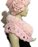Shoulder warmer, fold over cowl, crochet cowl, faux fur, womans size, The Pink Cowl