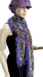 Fiber art scarf, knit handmade scarf, needle felted fringes, variegated colors,  The butterflies scarf