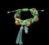 THE SUMMER GREEN PARROT BRACELET, Boho-chic, handmade,  macrame,  orange ceramic beads  bracelet,  green nylon cord,