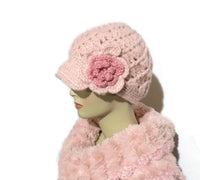 The pink crochet hat, pink alpaca yarn, beanie with bill, newsboy hat, woman size, cold weather, Andrea designs handmade hats,