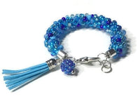 THE BLUE POPPY BRACELET, chunky bracelet, blue beaded Kumihimo wristlet, Boho-chic, woman's size,