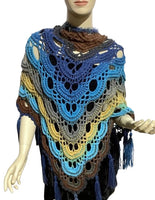 THE TURQUOISE BLUE DAISY SHAWL, woman's size, crochet wrap, bohemian style,