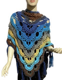 THE TURQUOISE BLUE DAISY SHAWL, woman's size, crochet wrap, bohemian style,