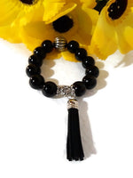 The black night tulip bracelet, stretch bracelet, jet black polish glass beads, handmade bracelet,