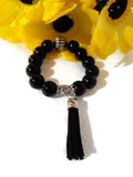 The black night tulip bracelet, stretch bracelet, jet black polish glass beads, handmade bracelet,