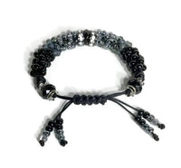 The Onyx beaded bracelet, chunky bracelet, black beads Kumihimo wristlet, woman size, Boho-style, macrame clasp
